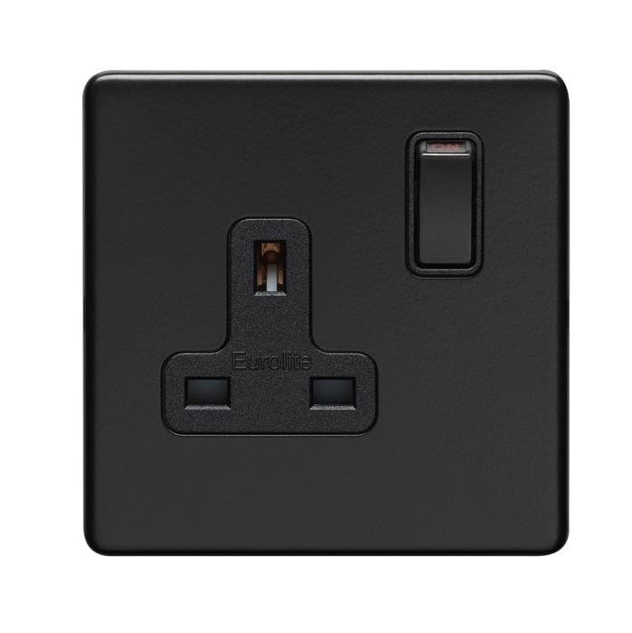 Eurolite Plug Sockets Matt Black Concealed 3mm 1 Gang Socket - Matt Black