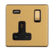 Eurolite Plug Sockets Satin Brass Concealed 3mm 1 Gang Switched Socket With Usb - Satin Brass