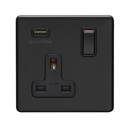 Eurolite Plug Sockets Matt Black Concealed 3mm 1 Gang Usb Socket - Matt Black