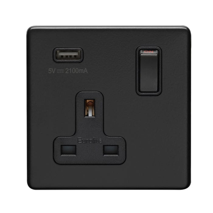 Eurolite Plug Sockets Matt Black Concealed 3mm 1 Gang Usb Socket - Matt Black