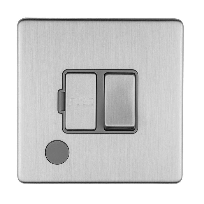 Eurolite Switches Stainless Steel Concealed 3mm 13Amp Switched Fuse Spur With Flex Outlet - Stainless Steel