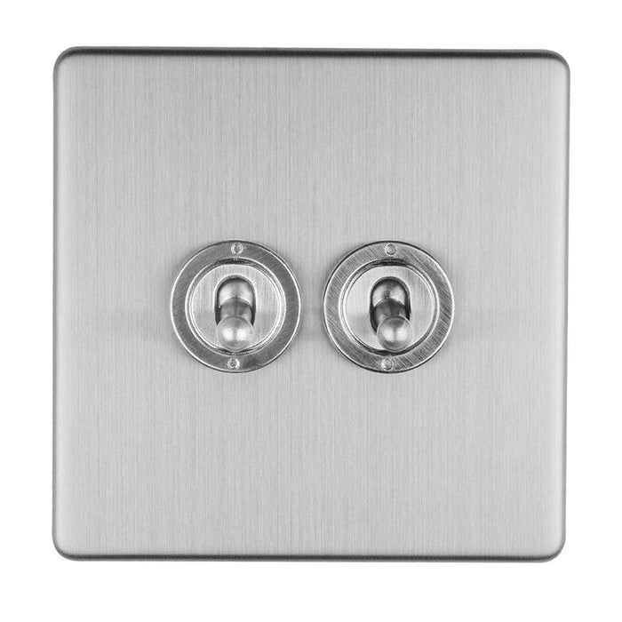 Eurolite Switches Stainless Steel Concealed 3mm 2 Gang 10Amp 2Way Toggle Switch Satin Stainless Plate - Stainless Steel