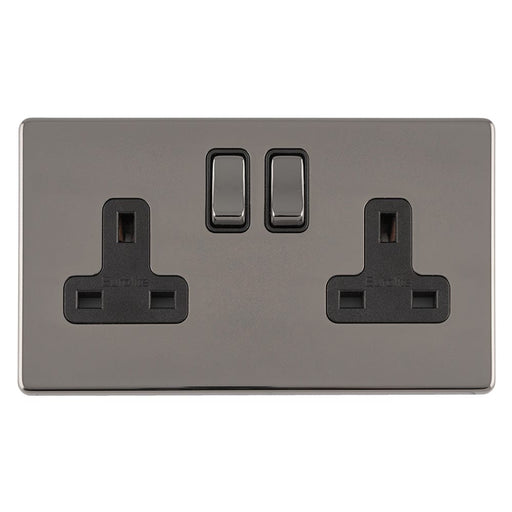 Eurolite Plug Sockets Black Nickel Concealed 3mm 2 Gang 13Amp Dp Switched Socket - Black Nickel