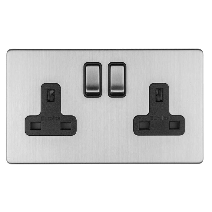 Eurolite Plug Sockets Stainless Steel Concealed 3mm 2 Gang 13Amp Dp Switched Socket - Stainless Steel