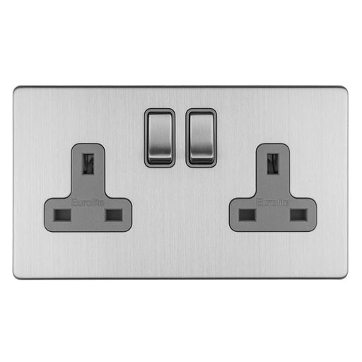 Eurolite Plug Sockets Stainless Steel Concealed 3mm 2 Gang 13Amp Dp Switched Socket - Stainless Steel