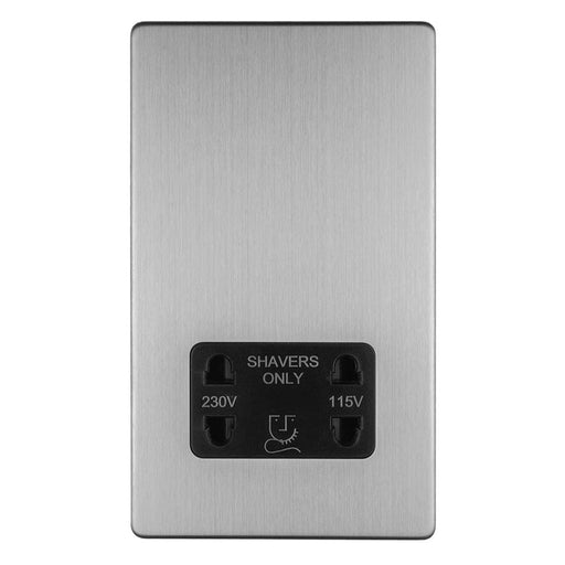 Eurolite Plug Sockets Stainless Steel Concealed 3mm 2 Gang Shaver Socket 230/115V - Stainless Steel