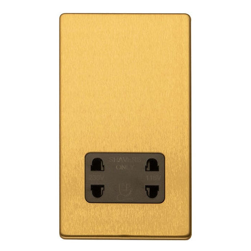 Eurolite Switches Satin Brass Concealed 3mm 2 Gang Shaver Socket - Satin Brass