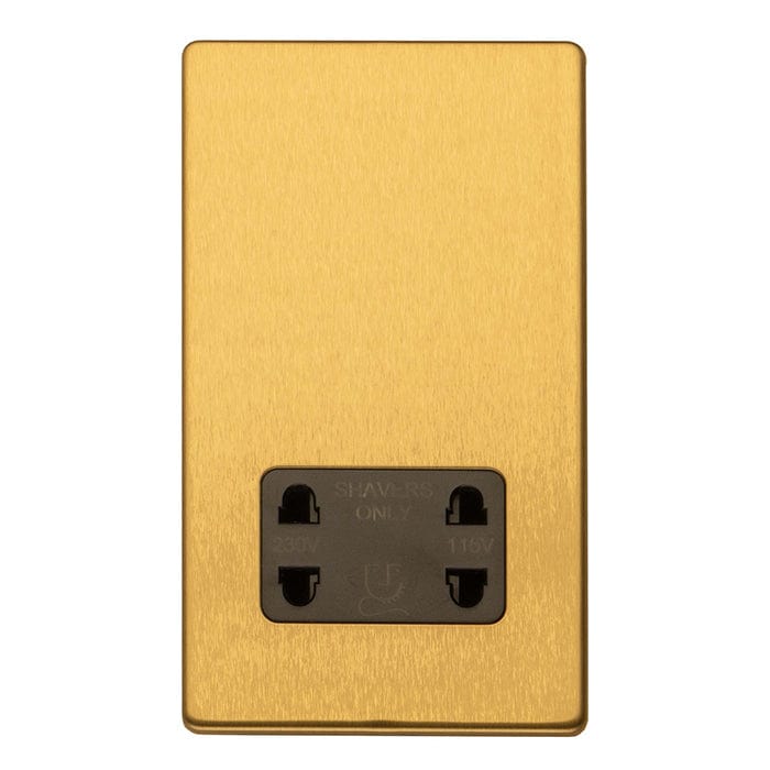 Eurolite Switches Satin Brass Concealed 3mm 2 Gang Shaver Socket - Satin Brass