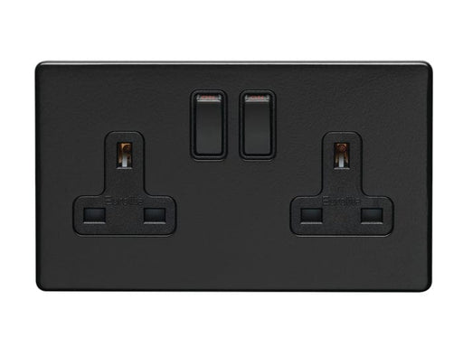 Eurolite Plug Sockets Matt Black Concealed 3mm 2 Gang Socket - Matt Black