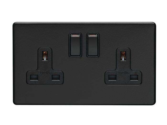 Eurolite Plug Sockets Matt Black Concealed 3mm 2 Gang Socket - Matt Black