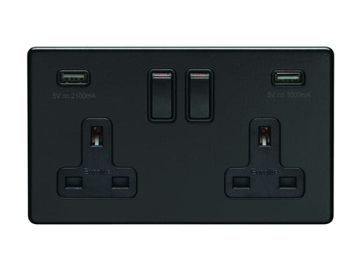 Eurolite Plug Sockets Matt Black Concealed 3mm 2 Gang Usb Socket - Matt Black