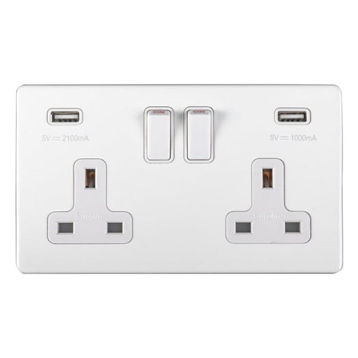 Eurolite Plug Sockets Matt White Concealed 3mm 2 Gang Usb Socket - Matt White