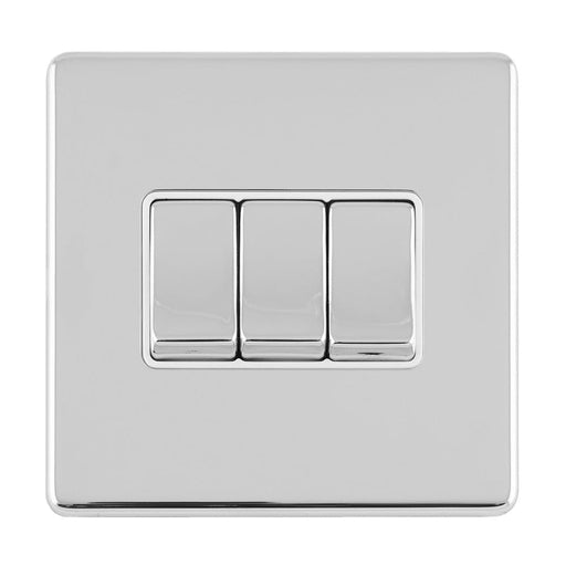 Eurolite Switches Polished Chrome Concealed 3mm 3 Gang 10Amp 2Way Switch - Polished Chrome