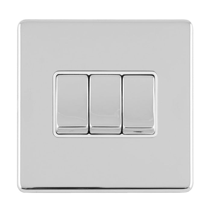 Eurolite Switches Polished Chrome Concealed 3mm 3 Gang 10Amp 2Way Switch - Polished Chrome