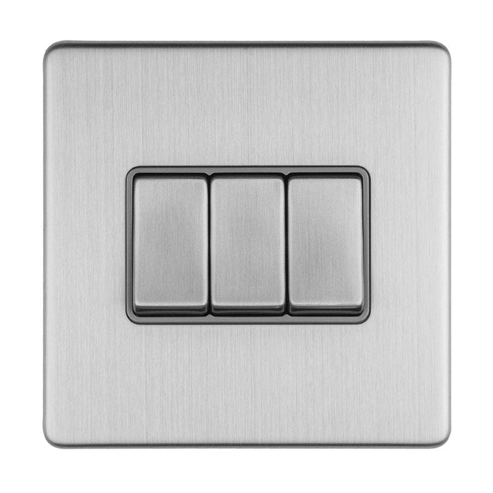 Eurolite Switches Stainless Steel Concealed 3mm 3 Gang 10Amp 2Way Switch - Stainless Steel