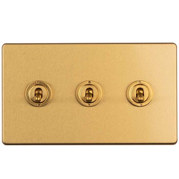 Eurolite Switches Satin Brass Concealed 3mm 3 Gang 2 Way Toggle Switch - Satin Brass