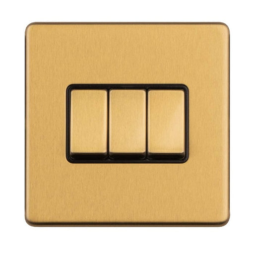 Eurolite Switches Satin Brass Concealed 3mm 3 Gang 2Way Switch - Satin Brass