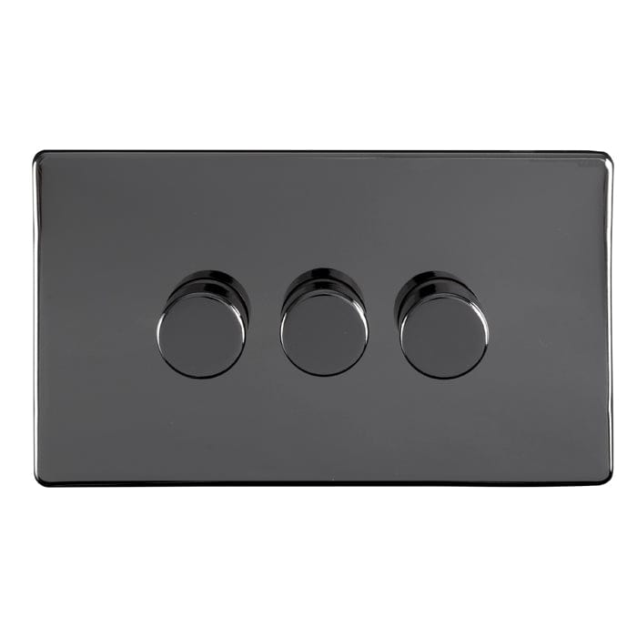 Eurolite Switches Black Nickel Concealed 3mm 3 Gang Led Push On Off 2Way Dimmer - Black Nickel