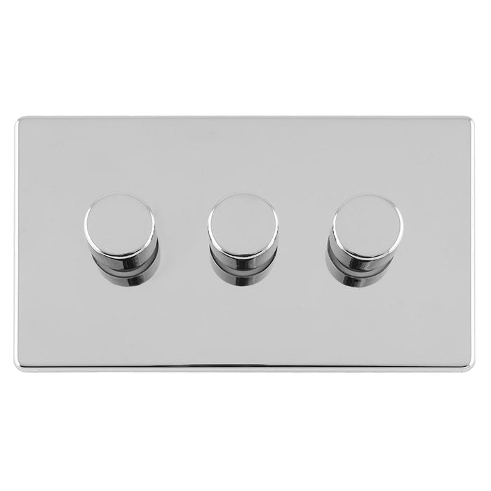 Eurolite Switches Polished Chrome Concealed 3mm 3 Gang Led Push On Off 2Way Dimmer - Polished Chrome