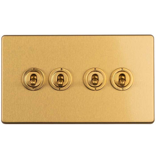 Eurolite Switches Satin Brass Concealed 3mm 4 Gang 2 Way Toggle Switch - Satin Brass