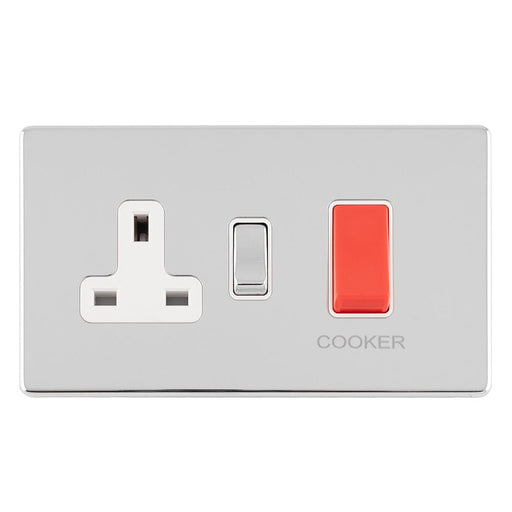 Eurolite Switches Polished Chrome Concealed 3mm 45Amp Dp Cooker Switch With 13Amp Socket - Polished Chrome