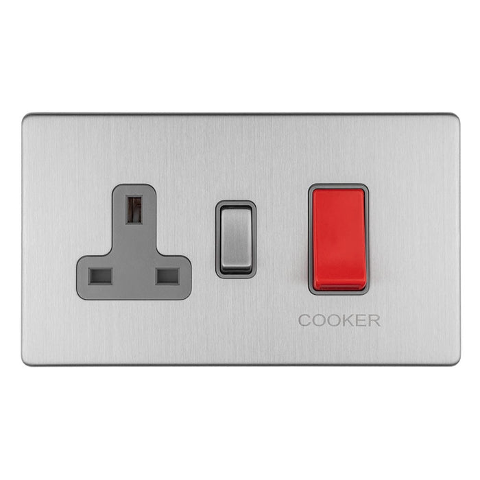 Eurolite Plug Sockets Stainless Steel Concealed 3mm 45Amp Dp Cooker Switch With 13Amp Socket - Stainless Steel