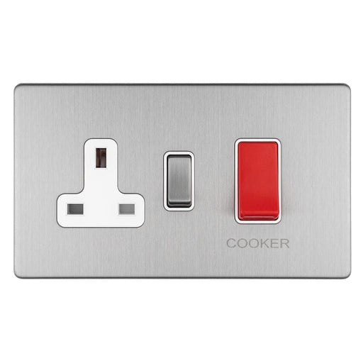 Eurolite Plug Sockets Stainless Steel Concealed 3mm 45Amp Dp Cooker Switch With 13Amp Socket - Stainless Steel