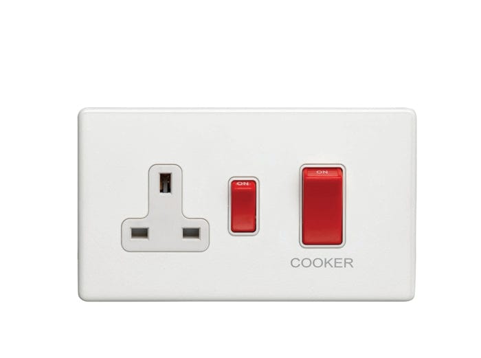 Eurolite Plug Sockets Matt White Concealed 3mm 45Amp Switch With A Socket - Matt White