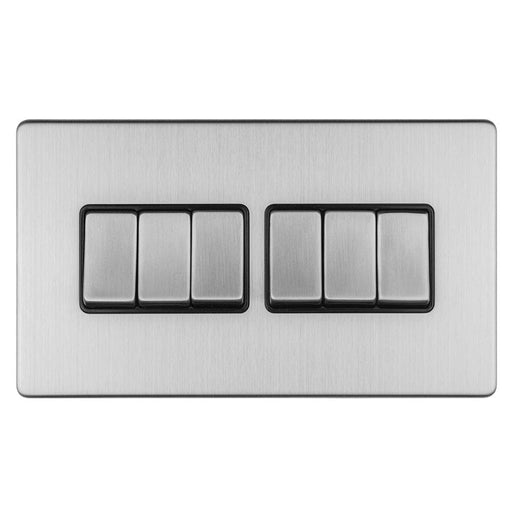 Eurolite Switches Stainless Steel Concealed 3mm 6 Gang 10Amp 2Way Switch - Stainless Steel