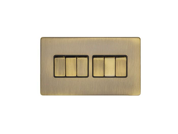 Eurolite Switches Antique Brass Concealed 3mm 6 Gang Switch - Antique Brass