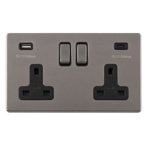 Eurolite Plug Sockets Black Nickel Concealed 3mm Concealed 3Mm 2 Gang Usbc Socket - Black Nickel