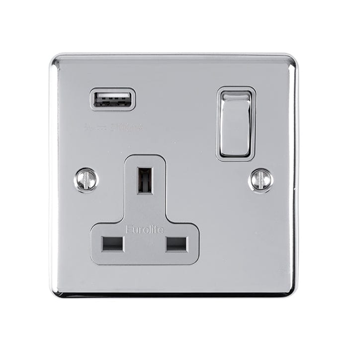 Eurolite Plug Sockets Polished Chrome Enhance Decorative 1 Gang Usb Socket - Polished Chrome