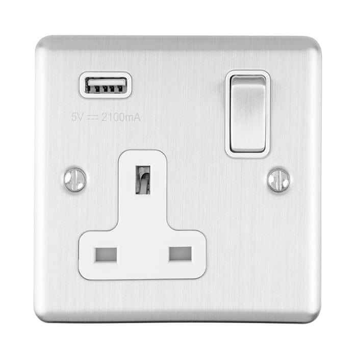 Eurolite Plug Sockets Satin Stainless Enhance Decorative 1 Gang Usb Socket - Satin Stainless