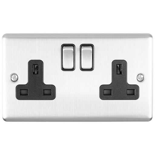 Eurolite Plug Sockets Satin Stainless Enhance Decorative 2 Gang Socket - Satin Stainless