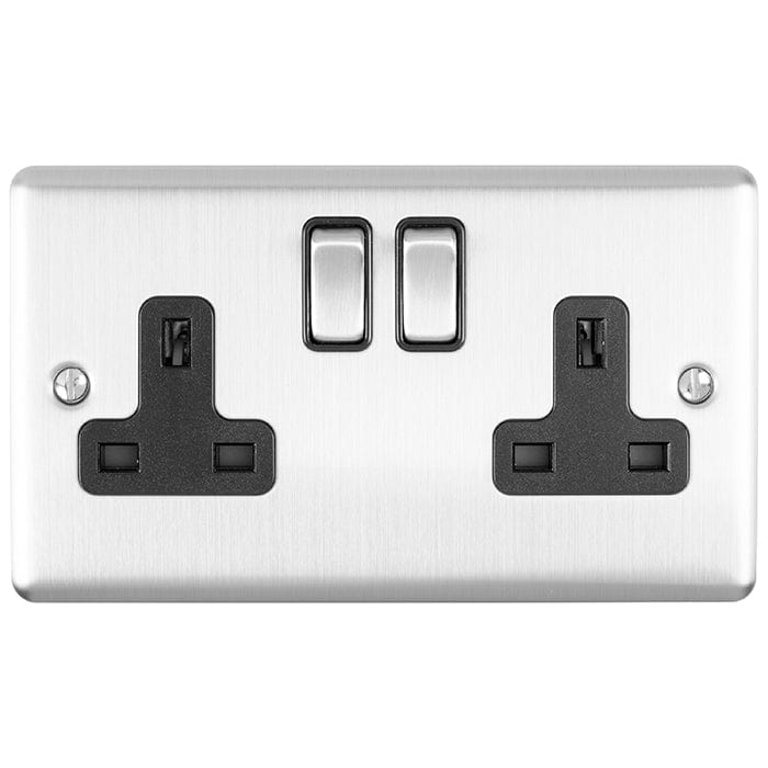 Eurolite Plug Sockets Satin Stainless Enhance Decorative 2 Gang Socket - Satin Stainless