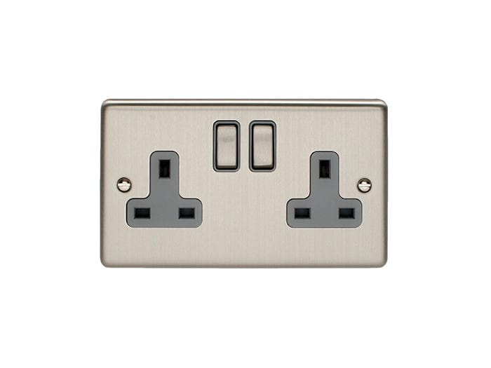 Eurolite Plug Sockets Satin Stainless Enhance Decorative 2 Gang Socket - Satin Stainless