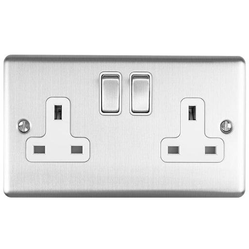 Eurolite Plug Sockets Satin Stainless Enhance Decorative 2 Gang Socket - Satin Stainless