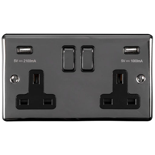 Eurolite Plug Sockets Black Nickel Enhance Decorative 2 Gang Usb Socket - Black Nickel