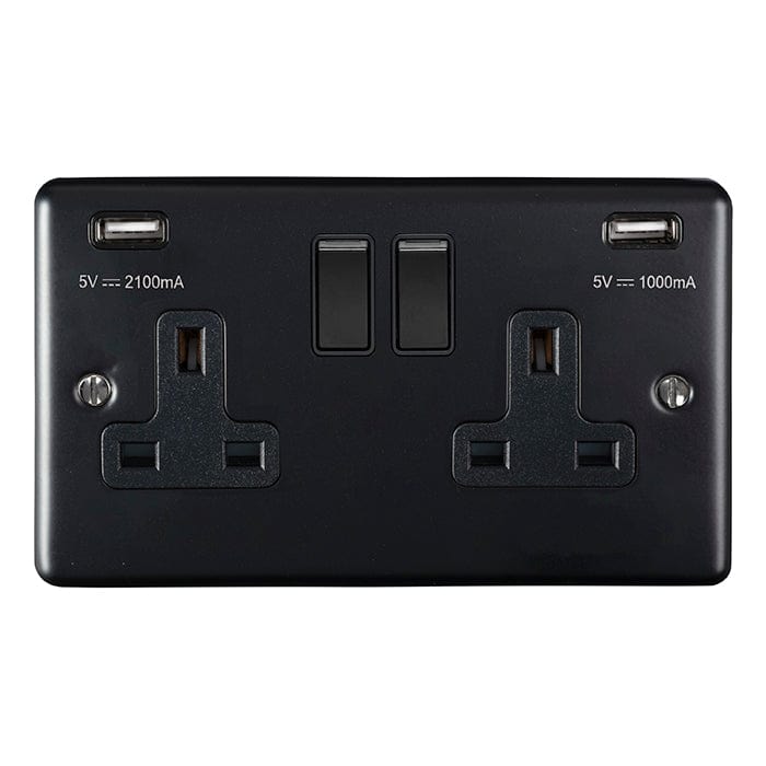 Eurolite Plug Sockets Matt Black Enhance Decorative 2 Gang Usb Socket - Matt Black