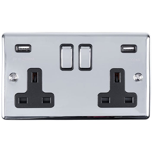 Eurolite Plug Sockets Polished Chrome Enhance Decorative 2 Gang Usb Socket - Polished Chrome