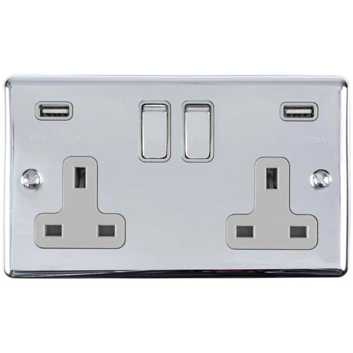 Eurolite Plug Sockets Polished Chrome Enhance Decorative 2 Gang Usb Socket - Polished Chrome