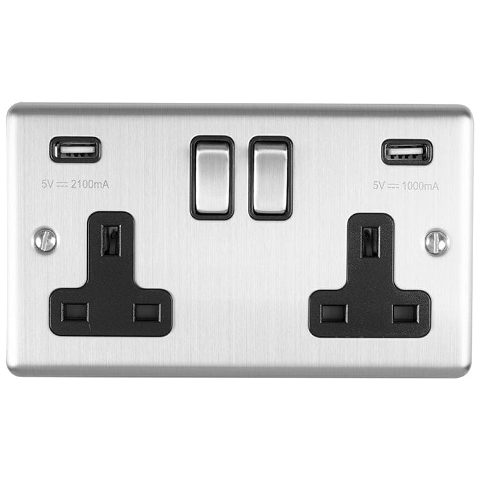 Eurolite Plug Sockets Satin Stainless Enhance Decorative 2 Gang Usb Socket - Satin Stainless