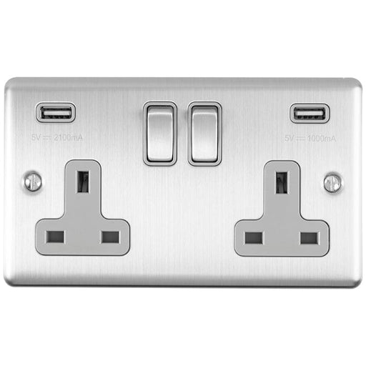 Eurolite Plug Sockets Satin Stainless Enhance Decorative 2 Gang Usb Socket - Satin Stainless