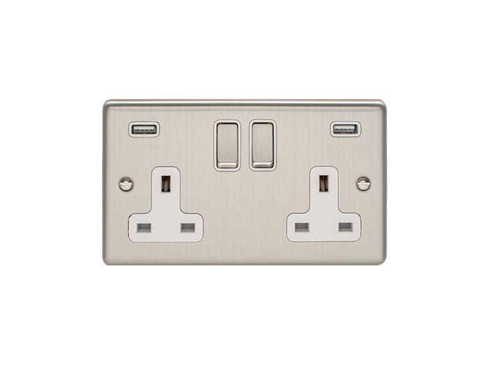 Eurolite Plug Sockets Satin Stainless Enhance Decorative 2 Gang Usb Socket - Satin Stainless