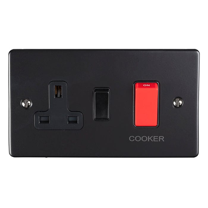 Eurolite Switches Matt Black Enhance Decorative 45Amp Switch With A Socket - Matt Black