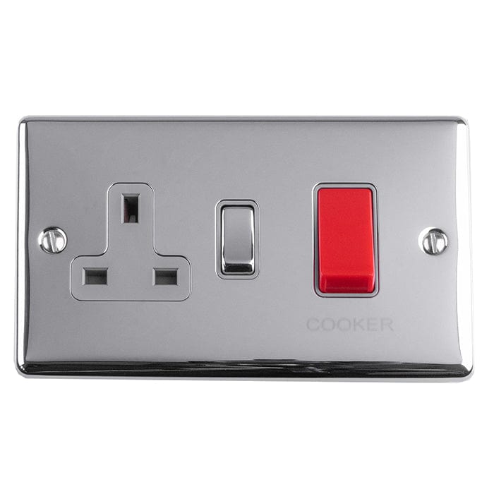 Eurolite Switches Polished Chrome Enhance Decorative 45Amp Switch With A Socket - Polished Chrome