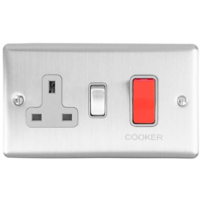 Eurolite Switches Satin Stainless Enhance Decorative 45Amp Switch With A Socket - Satin Stainless