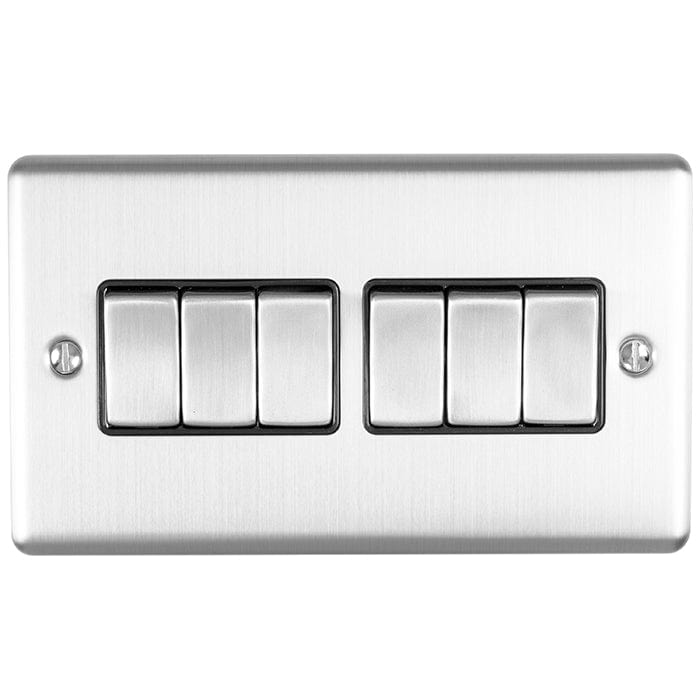 Eurolite Switches Satin Stainless Enhance Decorative 6 Gang Switch - Satin Stainless