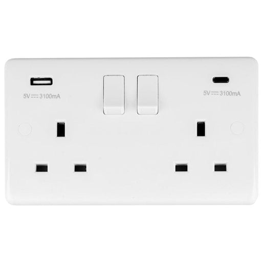 Eurolite Plug Sockets White Enhance White Plastic Enhance White Plastic 2 Gang Usb C Socket - White