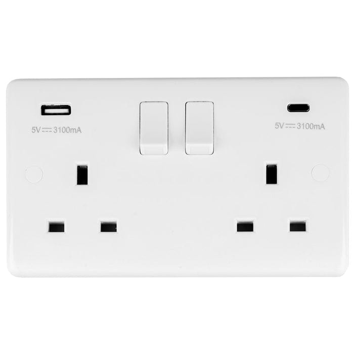 Eurolite Plug Sockets White Enhance White Plastic Enhance White Plastic 2 Gang Usb C Socket - White